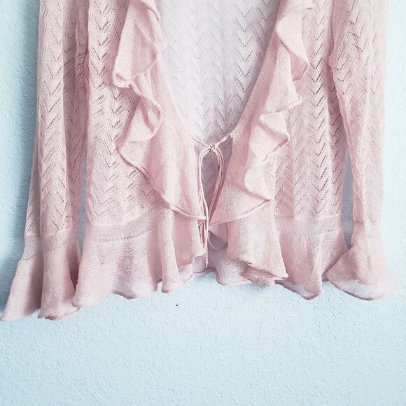 Anthropologie Moth Baby Pink Sheer Ruffle Cardigan Shrug - Picture 2 of 5